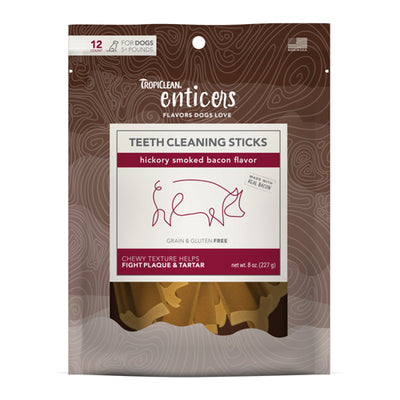 TropiClean Enticers Teeth Cleaning Sticks for Dogs Hickory Smoked Bacon; 1ea-12 ct