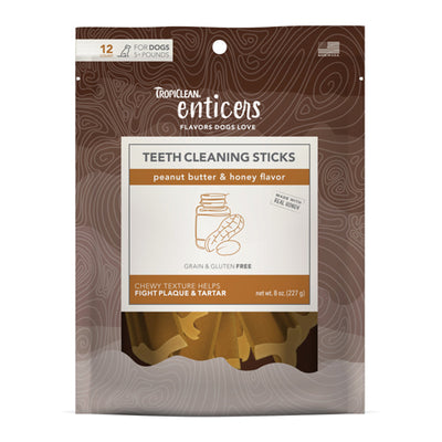 TropiClean Enticers Teeth Cleaning Sticks for Dogs Peanut Butter Honey; 1ea-12 ct