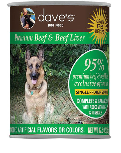 Daves Pet Food Dog 95% Premium Meats Beef and Beef Liver 12.5oz. (Case of 12)