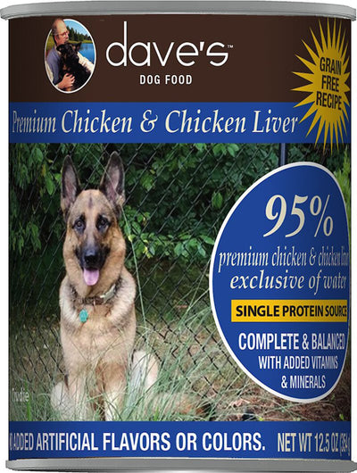 Daves Pet Food Dog 95% Premium Meats Chicken and Chicken Liver 12.5 oz. (Case of 12)