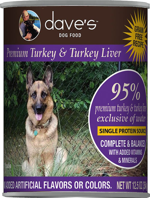 Daves Pet Food Dog 95% Premium Meats Turkey and Turkey Liver - 12.5 oz (Case of 12)