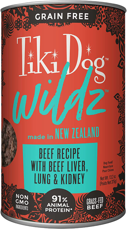 Tiki Pets Dog Wildz Beef Recipe with Beef Liver; Lung and Kidney 13.2oz. (Case Of 12)