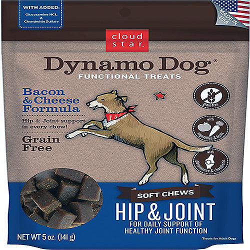 Cloud Star Dynamo Dog Hip and Joint Soft Chews Bacon and Cheese Formula Dog Treats; 14-Oz. Bag