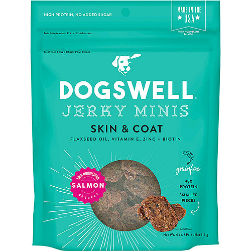 Dogswell Jerky Skin and Coat Mini Grain-Free Salmon 4Oz