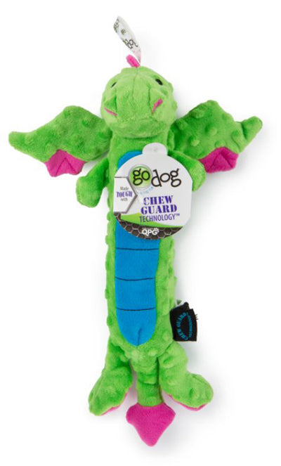 goDog Dragons Skinny Dog Toy with Chew Guard Technology Plush Squeaker Large