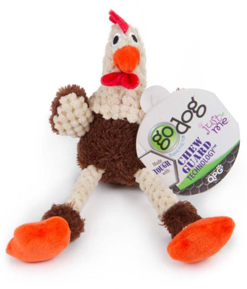 goDog Just For Me Skinny Rooster with Chew Guard Technology Tough Plush Dog Toy Brown