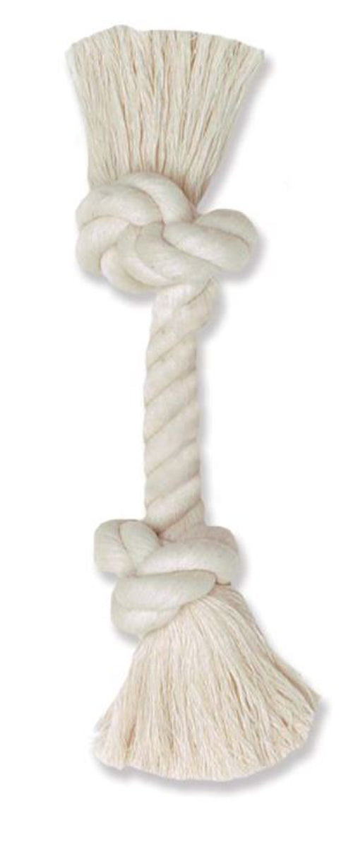 Mammoth Pet Products 100% Cotton Rope Bone 2 Knots Rope Bone White 12 in Medium