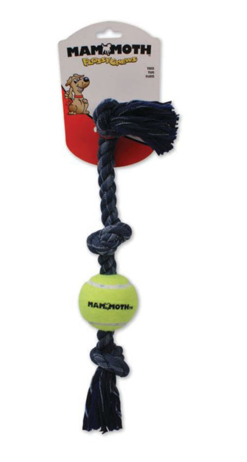 Mammoth Pet Products Denim 3 Knot Tug with Ball Dog Toy 3 Knots Rope with Tennis Ball Grey 20 in Medium