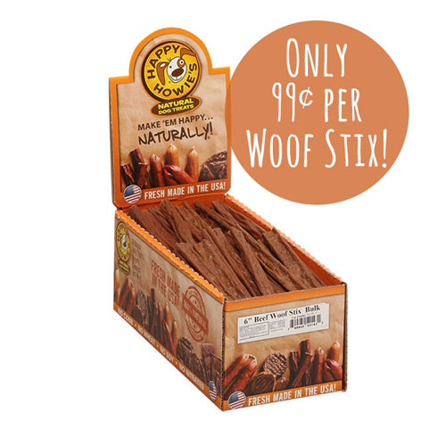 Happy Howie Dog Beef Woof Stix 6 Inch 80 Pack