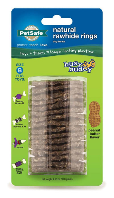 Busy Buddy Peanut Butter Flavor Rawhide Rings Dog Treat Large Size C