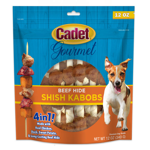 Cadet Gourmet Beef Hide Shish Kabob Dog Treats Chicken; Duck; and Sweet Potato 5 In; 12 oz.