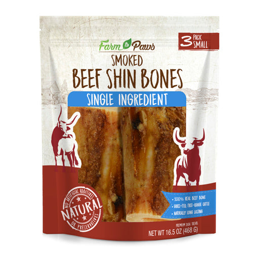 Farm To Paws Sm 3Pk Smoked Beefshin Bones 16.5oz