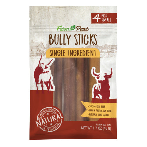 Farm To Paws Sm 4Pk Bully Sticks 1.7oz