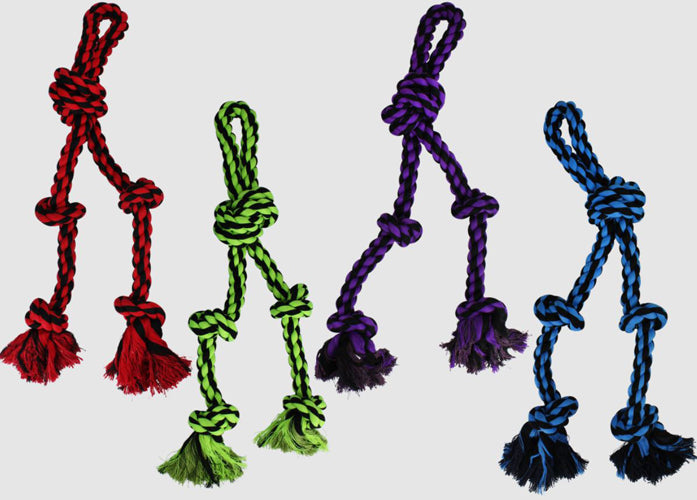 Multipet Nuts for Knots Rope Tug With 2 Danglers Dog Toy Assorted 15in SM