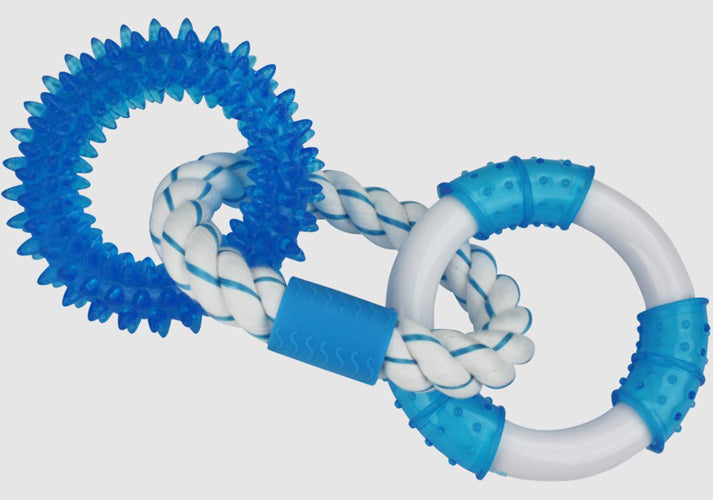 Multipet Canine Clean Peppermint With 3 Rings - 2 TPR And 1 Rope Dog Toy Blue, White 11 in