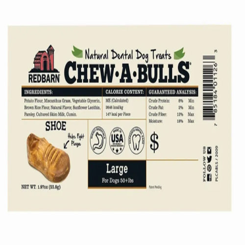 Redbarn Pet Products Chew-A-Bulls Shoe Dog Treat Large