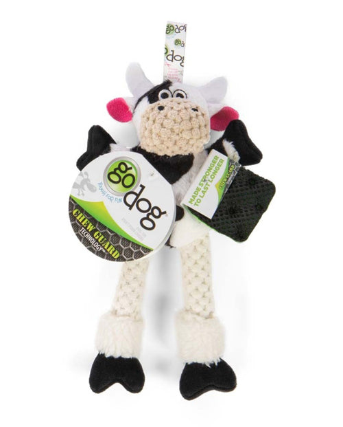 goDog Checkers Skinny Durable Plush Dog Toy Cow Mini