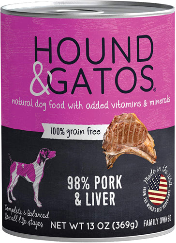 Hound and Gatos Dog Grain Free Pork and Liver 13oz. (Case of 12)