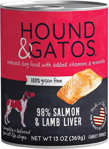 Hound and Gatos Dog Grain Free Salmon and Lamb Liver 13oz. (Case of 12)