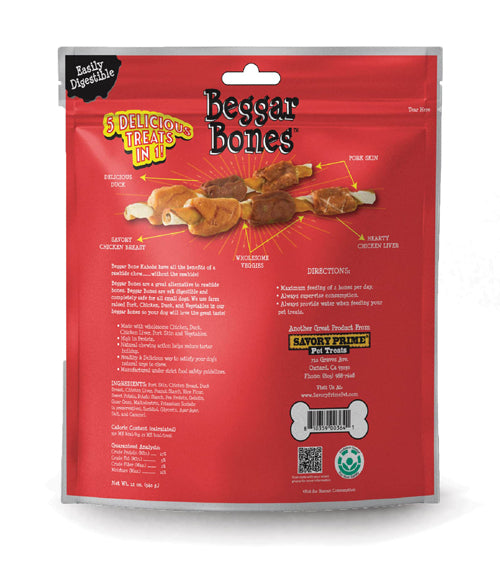 Savory Prime Beggar Bone 5 in 1 Kabobs Dog Treats 4 oz 6 Pack