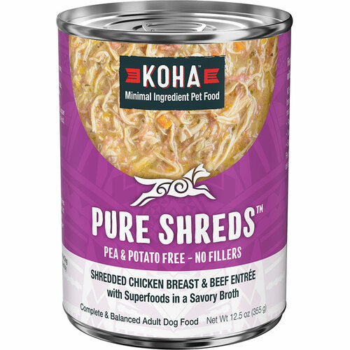 Koha Dog Grain Free Shredded Chicken and Beef 12.5oz.(Case of 12)