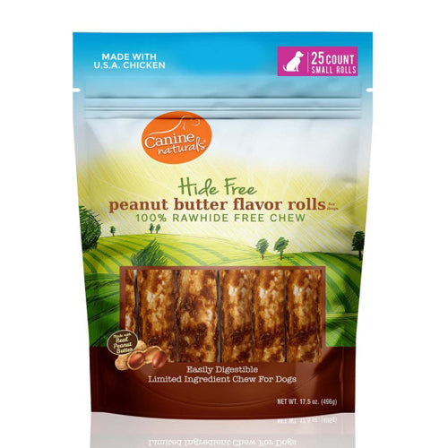 Canine Natural Hide Free 2.5inch Peanut Butter Mini Roll 25Ct