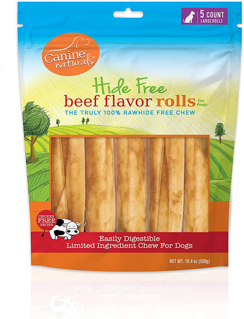 Canine Natural Hide Free 7inch Beef Large Roll 5Pk