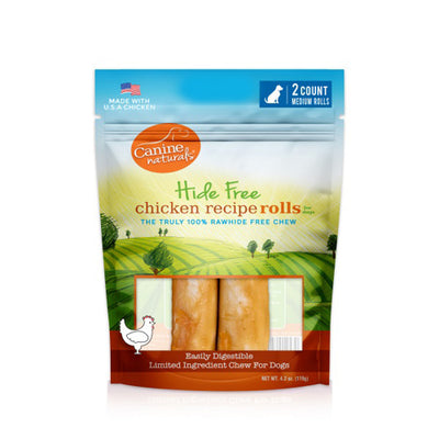 Canine Natural Hide Free 4inch Chicken Med Roll 2Pk