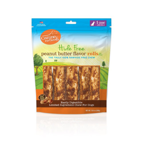 Canine Natural Hide Free 7inch Peanut Butter Large Roll 5Pk