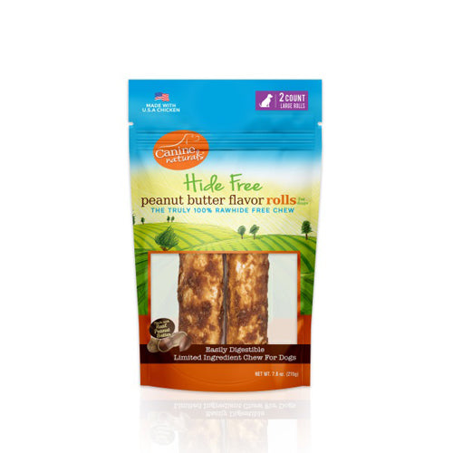 Canine Natural Hide Free 7inch Peanut Butter Large Roll 2Pk