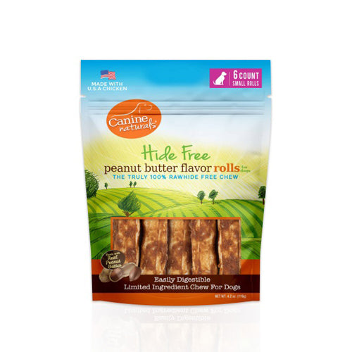 Canine Natural Hide Free 2.5inch Peanut Butter Mini Roll 6Pk