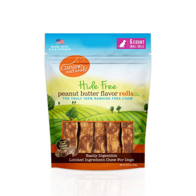 Canine Natural Hide Free 2.5inch Peanut Butter Mini Roll 6Pk