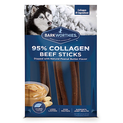 Barkworthies Dog Collagen Grain Free Beff Peanut Butter Stick 6 inch (Case of 50)