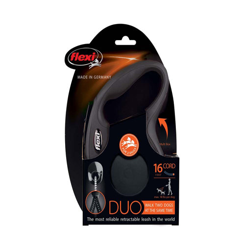 Flexi Classic Duo Cord Dog Leash Black 16 ft Medium