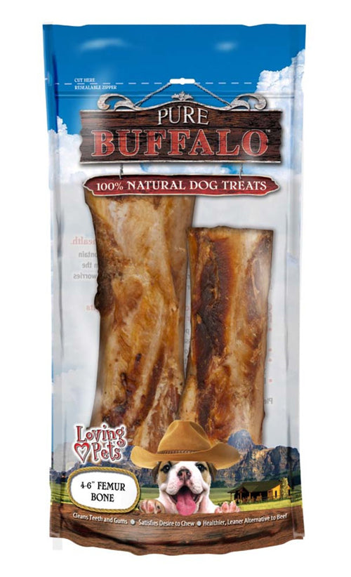 Loving Pets Pure Buffalo Femur Bones Dog Treat 2 Pack 4-6 in