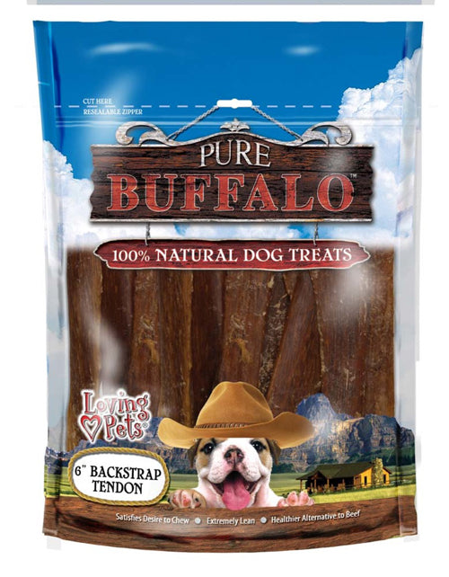 Loving Pets Pure Buffalo Backstrap Tendon Dog Treat 20 Pack 4-6 in