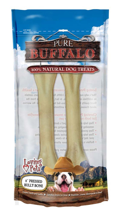 Loving Pets Pure Buffalo Pressed Bully Bones Dog Treat 2 Pack 8 in