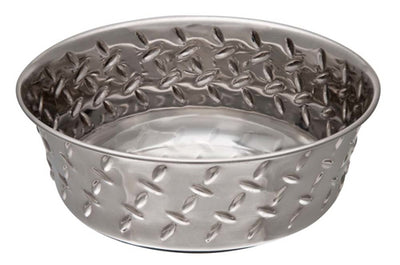 Loving Pets Diamond Plate Bowls with Non Skid Bottom Dog Dish Bowl Silver 1 Pint