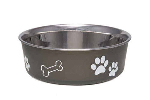 Loving Pets Classic Dog Bowl Paw Print and Bone Espresso Large