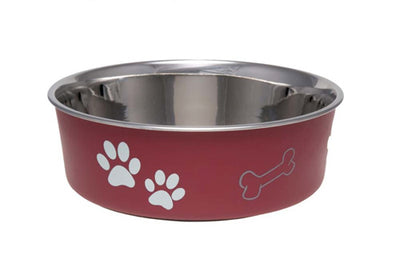 Loving Pets Classic Dog Bowl Paw Print and Bone Merlot Large