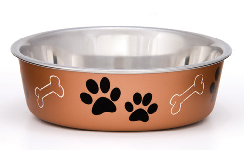 Loving Pets Metallic Dog Bowl Paw Print Copper Small