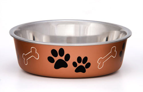 Loving Pets Metallic Dog Bowl Paw Print and Bone Copper Medium