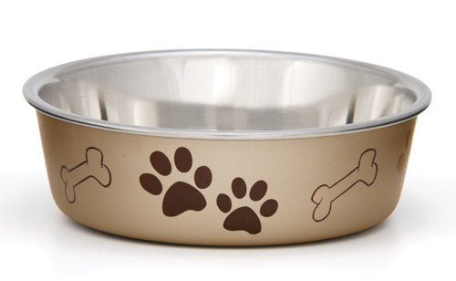 Loving Pets Metallic Dog Bowl Paw Print Champagne Small