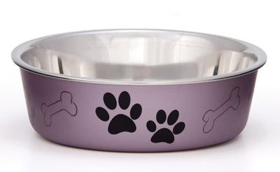 Loving Pets Metallic Dog Bowl Paw Print Grape Small