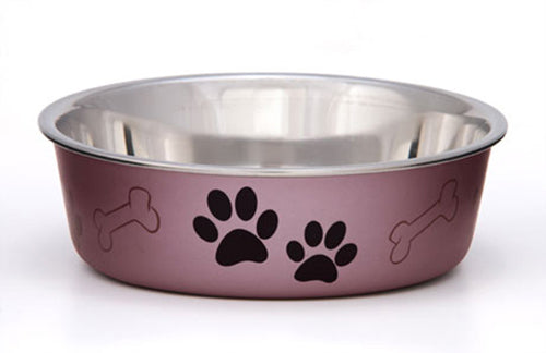 Loving Pets Metallic Dog Bowl Paw Print and Bone Grape Medium