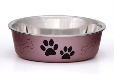 Loving Pets Metallic Dog Bowl Paw Print and Bone Grape Large