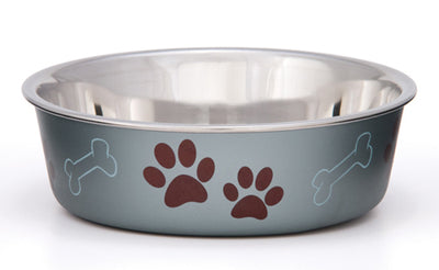 Loving Pets Metallic Dog Bowl Paw Print Blueberry Small