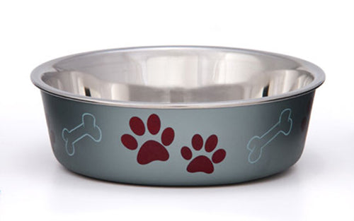 Loving Pets Metallic Dog Bowl Paw Print and Bone Blueberry Medium