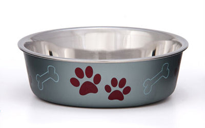 Loving Pets Metallic Dog Bowl Paw Print and Bone Blueberry Extra-Large