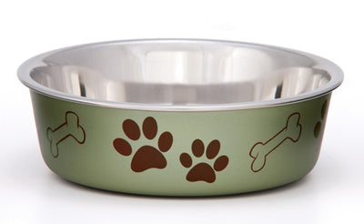 Loving Pets Metallic Dog Bowl Paw Print Artichoke Small